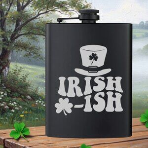 Personalized Irish - Ish Clover Hat Black Flask | Irish | Irish Gifts | Flask